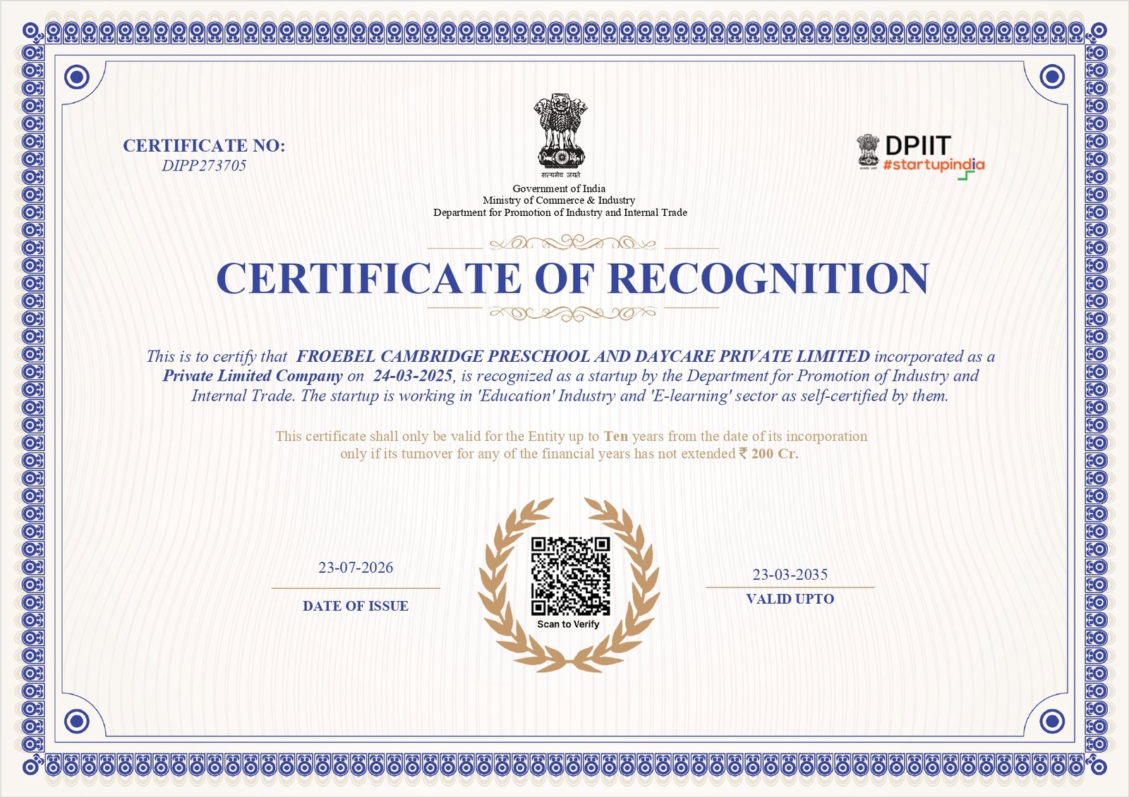 Government of India Recognised Startup